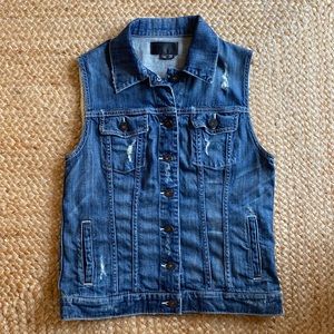 Vince Denim Distressed Jean Vest Wrecked Wash